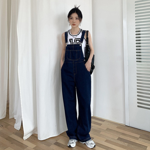 Korean style denim wide-leg overalls for women autumn 2024 new high-waisted loose slimming age-reducing denim overalls for women