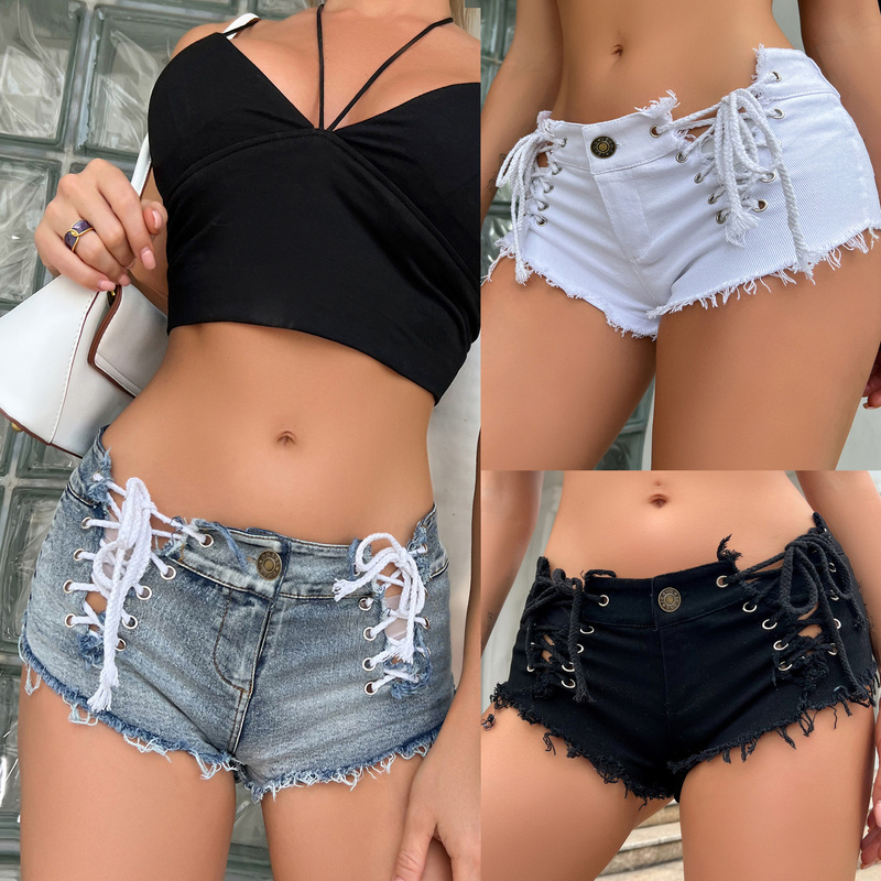 9027 Amazon New European and American Sexy Stretch Denim Shorts Women's Hot Pants Jeans High Waist Bar Plus Size