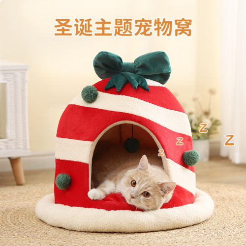 Tianyuan Pets Christmas cat nest, a dual-purpose Halloween fully enclosed pet nest, winter warm dog kennel cross-border