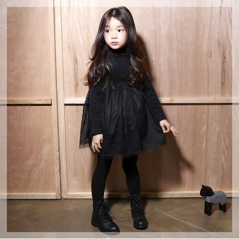 18055 Girls' new autumn and winter Korean style velvet thickened lace dress princess skirt quilted splicing bottoming skirt