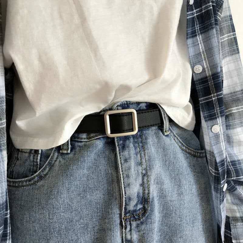 2020 new style non-hole square buckle belt for women, versatile, simple, retro, women's belt, decorative jeans belt