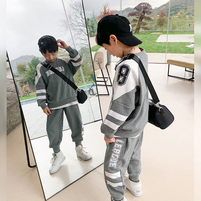 ins boys sports suit for big kids 2024 spring and autumn clothing children's casual two-piece set autumn style