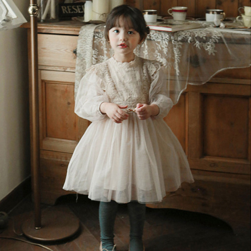 2024 Spring Strawberry Shan Korean Children's Clothing Children's Girls French Lantern Sleeve Tulle Dress
