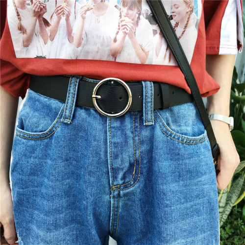 Korean Magazine Street Photo Trendy and Versatile Item Simple Round Metal Belt Women's Wide Pin Buckle Belt for Women
