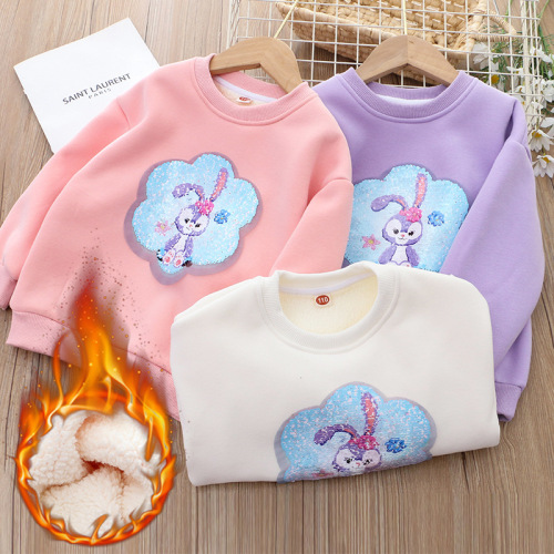 Children's clothing winter new style girls' velvet sweatshirt one-piece velvet pullover flip-up color-changing sequins thickened sherpa