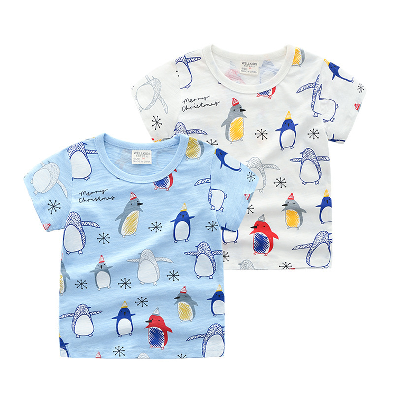 Children's short-sleeved T-shirt Summer new cute little penguin printed top cotton breathable short-sleeved boys and girls