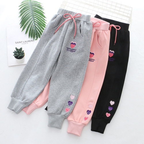 Children's clothing, autumn clothing, new girls' sports pants, medium and large children's love embroidered trousers for outer wear, western style