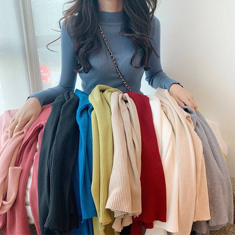 Half turtleneck long-sleeved sweater autumn trend new inner layering shirt slim slim solid color sweater for women