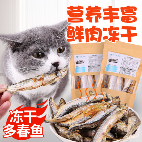 Internet celebrity dried fish cat snacks freeze-dried spring fish 50g large fish full of seeds nutritional cat food pet snacks wholesale