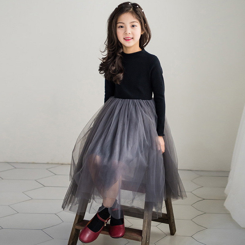 HT118 Girls Autumn and Winter Clothing 2020 Girls Dress Velvet Thickened Korean Style Children's Clothing Female Princess Dress Mesh Skirt