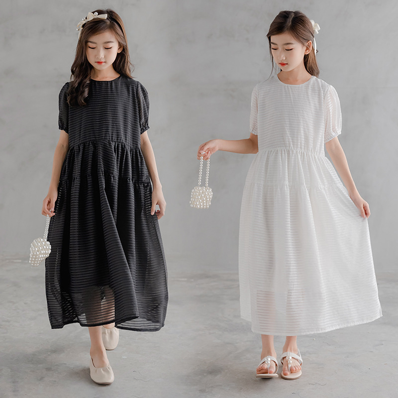 Girls Dress Summer Korean Version Children's Clothes Forest High Waist Short Sleeve Girls Princess Dress Dress Dress for Big Children