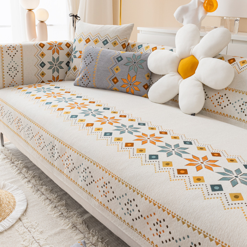 Bohemian sofa cushion, chenille cover, sofa cover, non-slip cushion, sofa towel, universal for all seasons, light luxury style