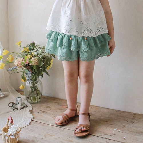 2024 Summer Strawberry Shan Girl Baby Double Layer Hollow Lace Western Style Casual Shorts