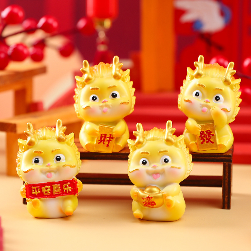 Car center console attracts wealth and noble dragon small ornaments Year of the Dragon gift New Year mascot desktop decoration factory direct sales