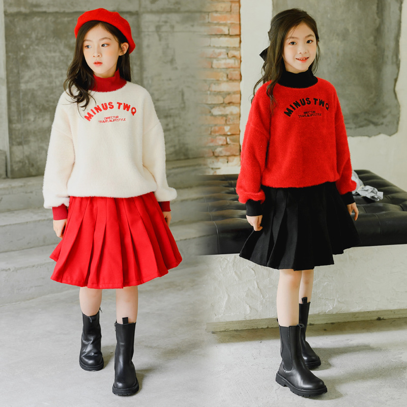 20061 Girls Winter Thickened Suit Skirt 2020 New Children's Autumn Clothing Western Style Korean Version Two-piece Set for Middle and Large Children
