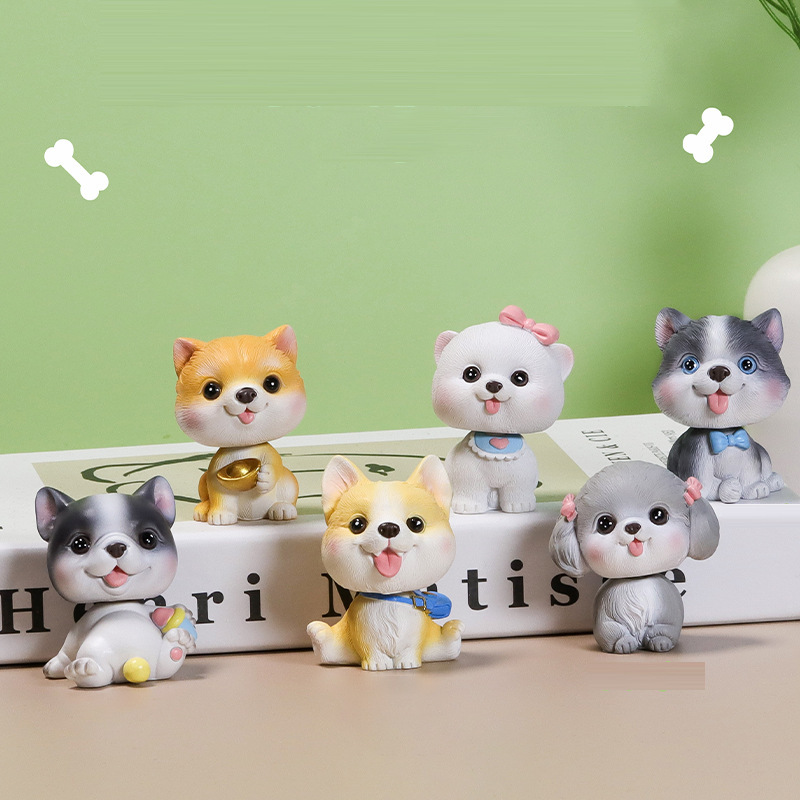 New cute pet Wang Xingyu shaking his head ornaments cartoon Shiba Inu Teddy puppy resin crafts figures wholesale