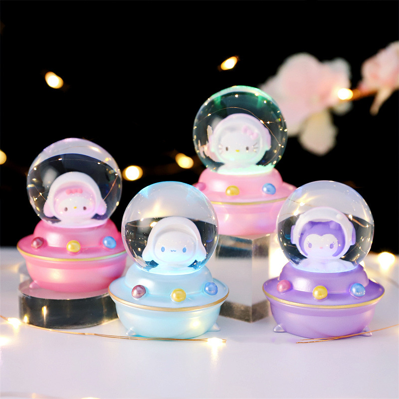 Creative astronaut pet crystal ball cute planet luminous snowflake water ball ornaments as gifts for students and friends