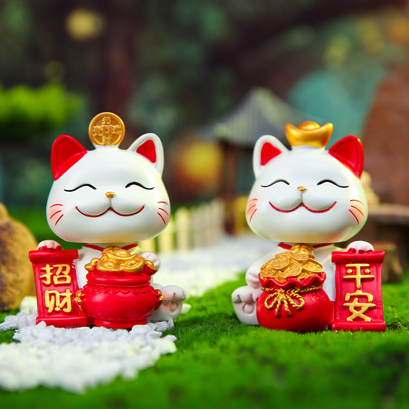 Creative shaking head cat car decoration hand-made resin craft home office desk opening gift ornaments