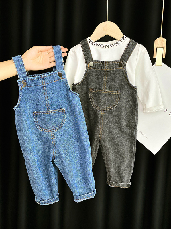 Children's baby denim overalls spring and autumn style baby 3 girls 1 year old fashionable spring casual long pants for outer wear