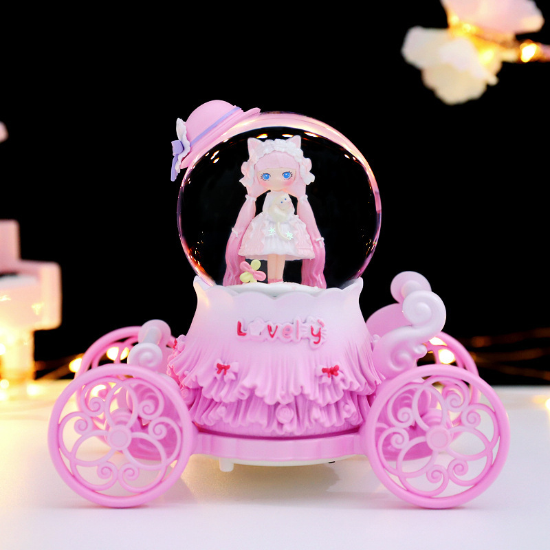 Cartoon Lolita Girl Carriage Lamp Snow Music Lamp Crystal Ball Music Box Children's Student Gift Wholesale