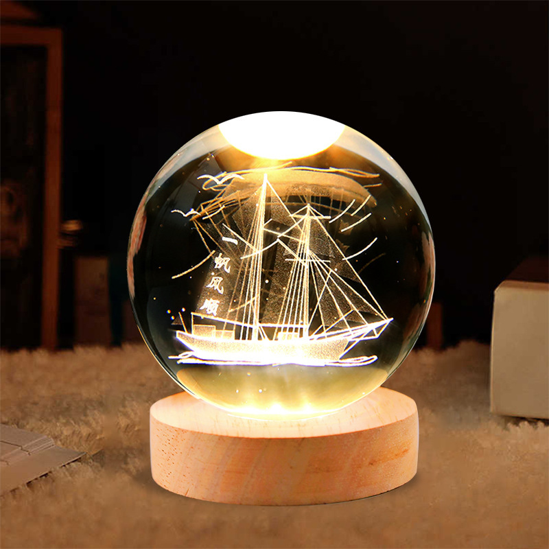 Smooth sailing Castle in the Cloud Luminous Crystal Ball Creative Water Ball Ornament Night Light Children's Bedroom Atmosphere Light