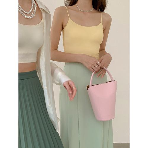 Love and Nancy Thirteen Lines Spring and Summer Original Versatile Solid Color U-neck Elastic Slim Suspender Beautiful Back Girl 81128