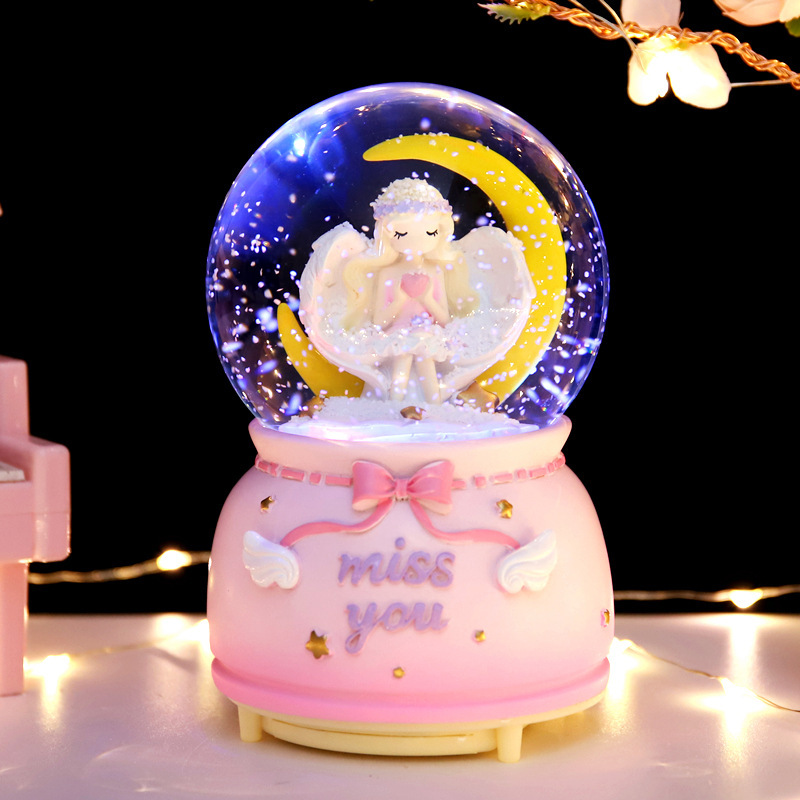 New Year's New Moon Angel Girl Girl Heart Crystal Ball Snowflakes Music Box Children's Bedroom Ornaments