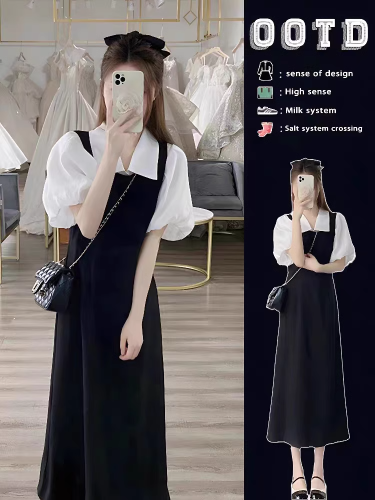 Summer new women's clothing 2024 slightly fat, slimming, age-reducing temperament, waist-strap long skirt, French dress