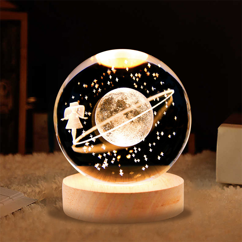 Creative Universal Girl Luminous Crystal Ball Ornament Star Walk Night Light Bedroom Bedside Decoration Holiday Gift