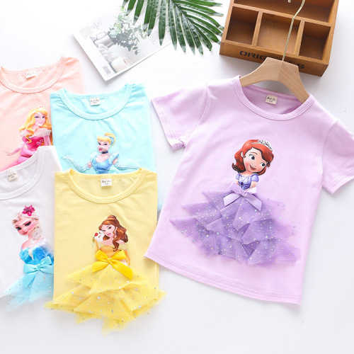 Girls short-sleeved T-shirt 2024 new summer style Korean version three-dimensional princess half-sleeved cross-border Amazon