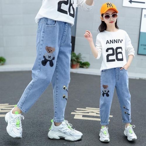 Children's clothing, girls' jeans, spring and autumn styles, casual pants for middle-aged and older children, little girls, children and babies, wholesale