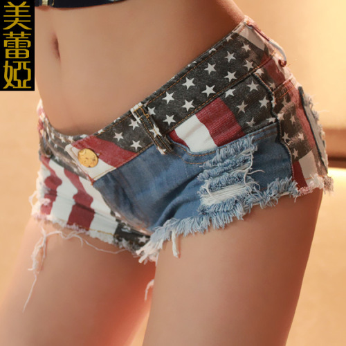 388# Cross-border new summer women's low-waist jeans denim shorts sexy hot pants nightclub holes Europe and America