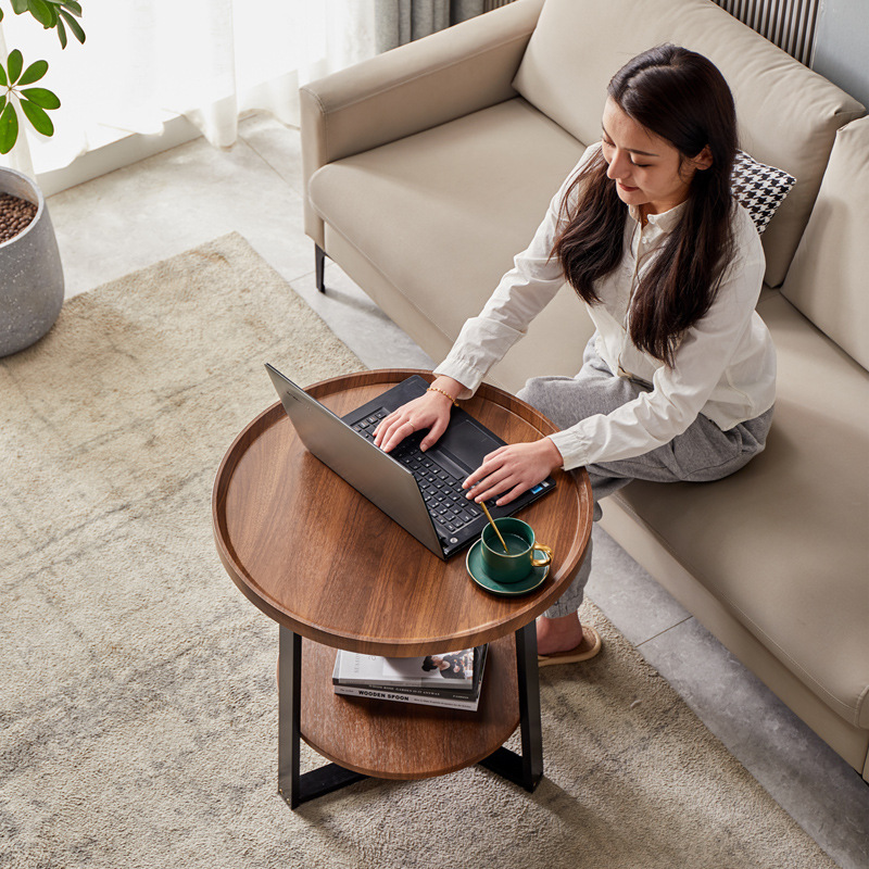 Light luxury small apartment living room small coffee table simple modern household round double-layer side table bed and breakfast hotel sofa side table