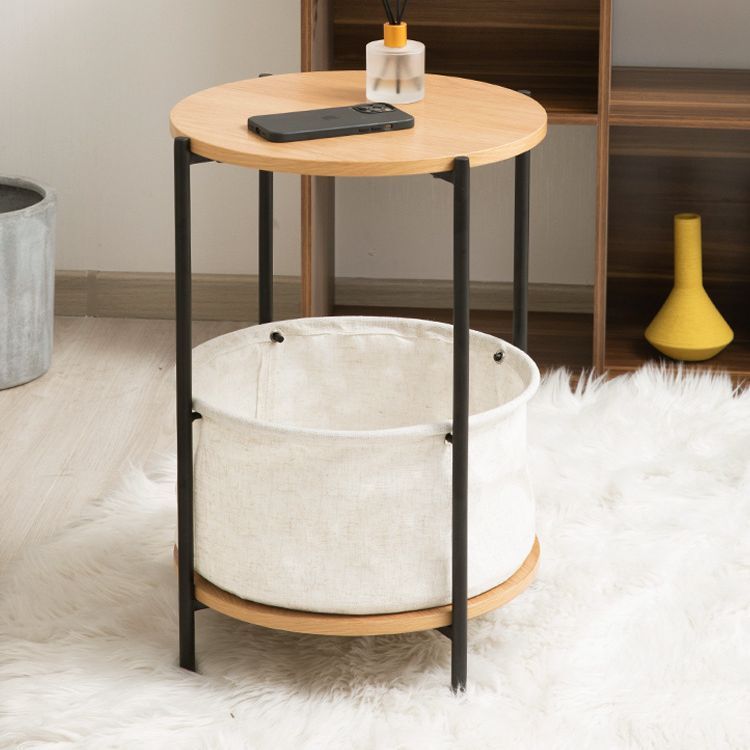 Nordic side table, small coffee table, sofa side table, modern simple iron art living room, double-layer round wooden art bedside shelf