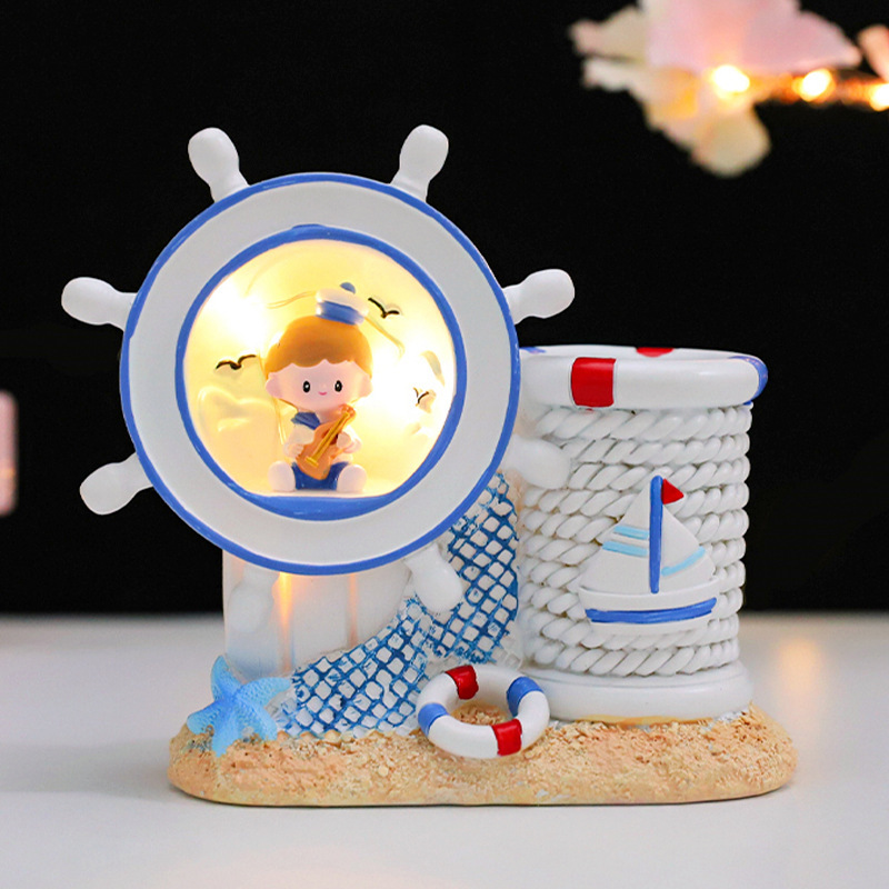 New Mediterranean pen holder creative men and women smooth sailing night light student desktop storage graduation gift