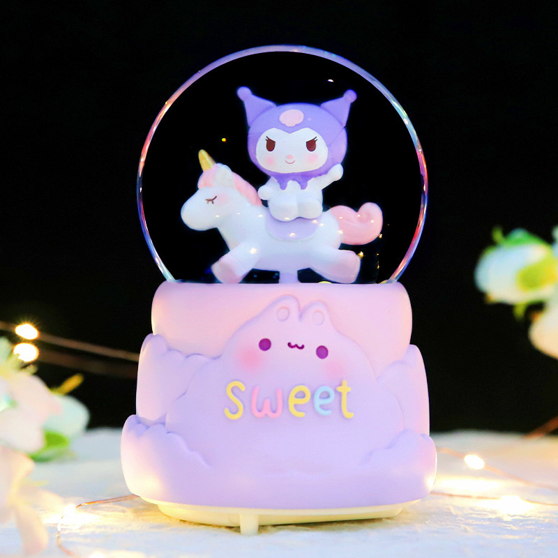 Cute Unicorn Loli Rabbit Crystal Ball Music Box Snowy Lantern Carousel Music Box Girl Birthday Gift