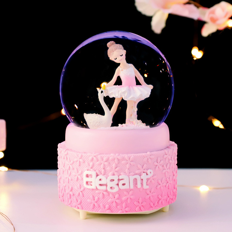 Ins style girly heart ballet girl crystal ball dancing girl water ball floating snowflakes lantern music box music box