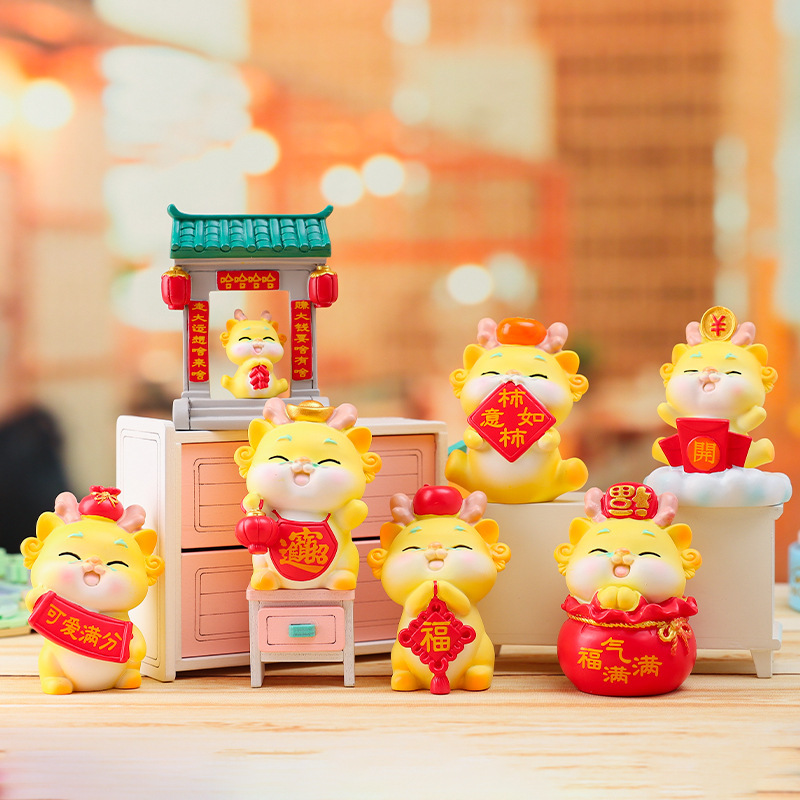 The zodiac mascot figure has a dragon that brings good luck and creative blind box peripheral dolls and resin ornaments wholesale