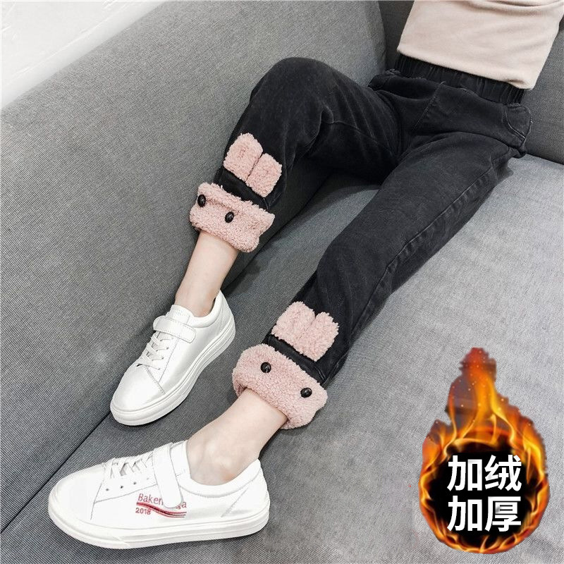 Children's clothing, girls' jeans, thickened velvet, autumn and winter, medium and large children's leggings, children's thermal pants, girls' cotton pants