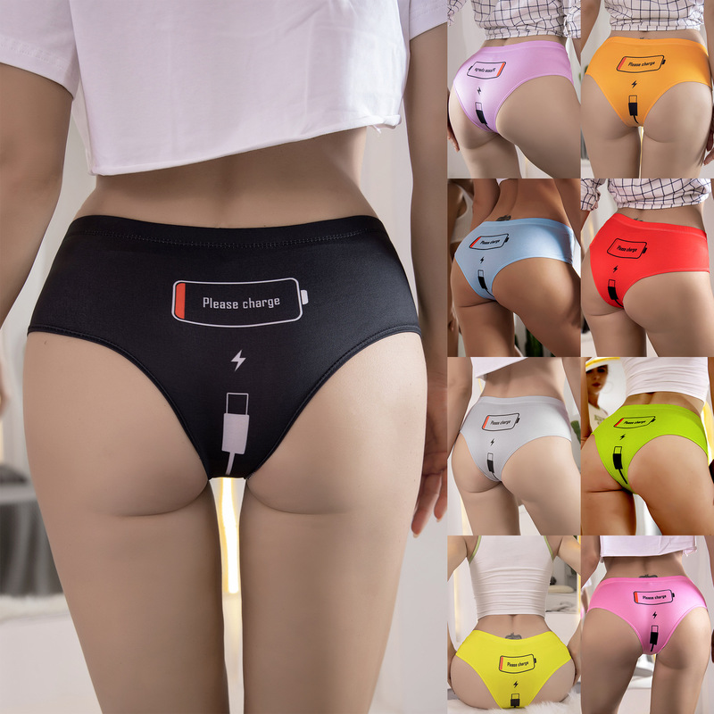 013#Amazon's new European and American women's power printed underwear hip-covering fashion girl mid-waist milk silk lace