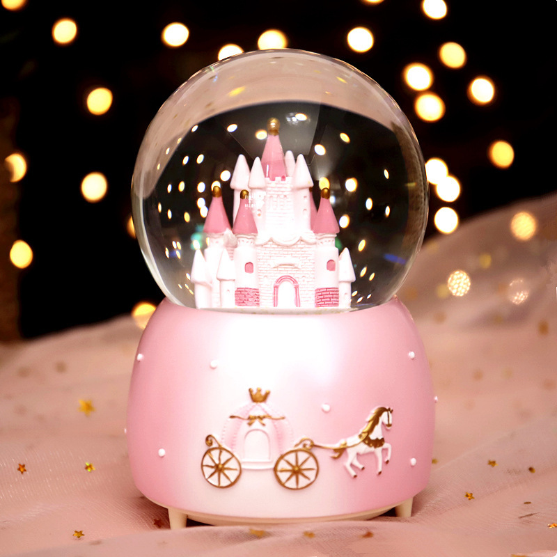 Fairy tale castle crystal ball, colorful carriage, dreamy snowy music box, Christmas gift ornaments for boys and girls