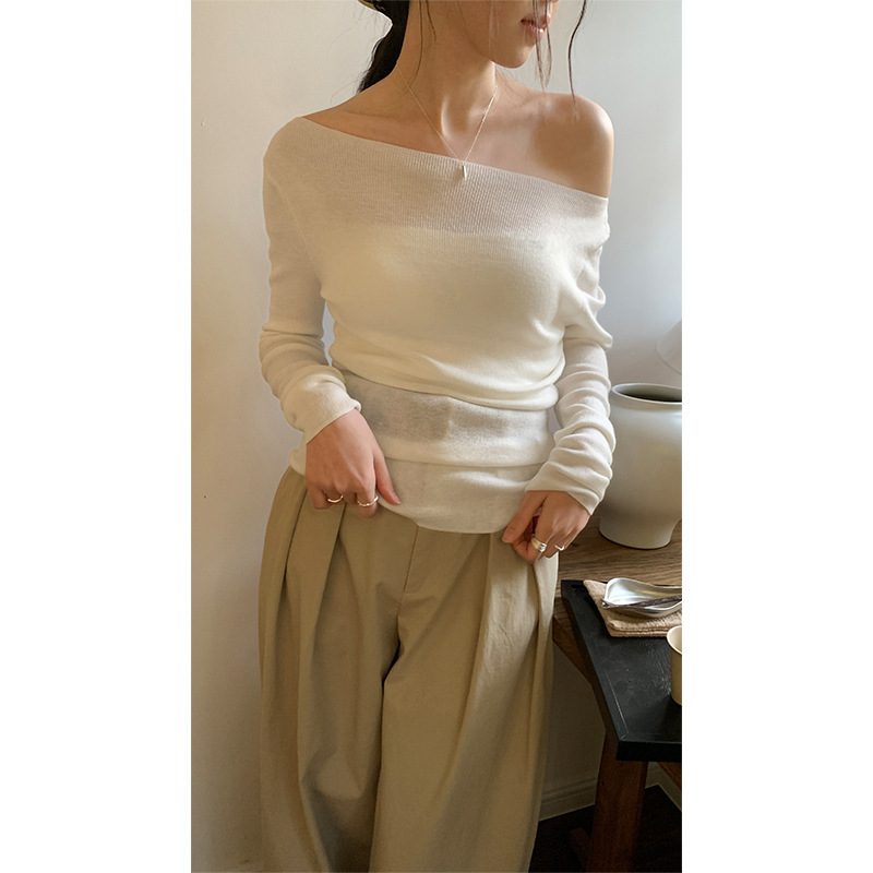 Love and Nancy Thirteen Lines Spring Original Women's Korean One-Neck Superfine Wool Bottoming Shirt 21296