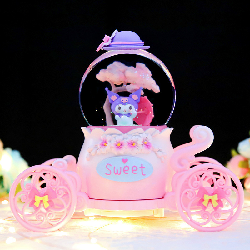 Cute pet cherry blossom tree carriage crystal ball music box falling snow music lantern water polo girls and children holiday gifts