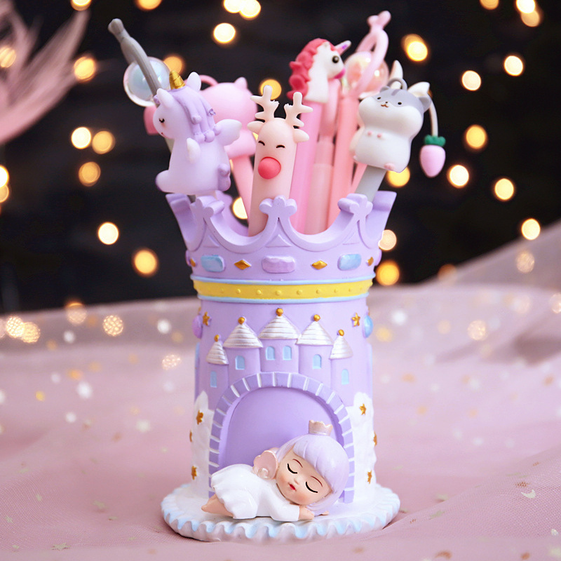 Supply angel pen holder dream girl heart castle desktop storage pen holder cartoon cute ins style pen holder decoration
