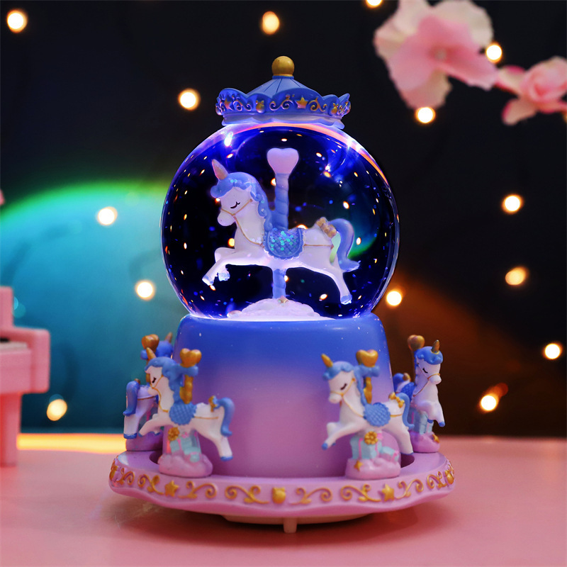Fantasy carousel large external rotating crystal ball music box princess castle music box gift for girls