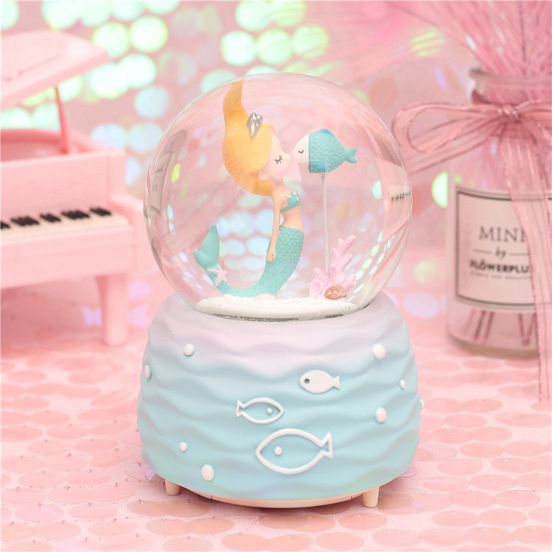 New marine mermaid crystal ball manufacturer straight hair Chinese Valentine's Day Christmas gift music box light
