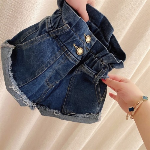 Spring and summer new style girls' fashionable and versatile high-waisted wide-leg bud denim shorts trendy 5509