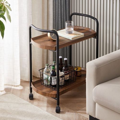 Hotel restaurant food delivery cart double-layer solid wood drink cart tea cart snack cart cake cart 4S store mobile trolley