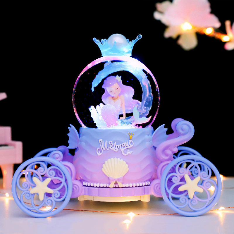 Mermaid Princess Castle Crystal Ball Music Box Carousel Music Box Girls Birthday Gift Creative Toy
