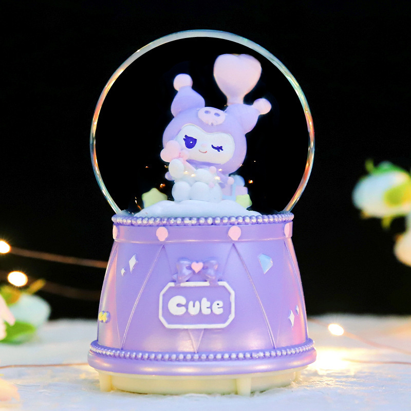 Cute Purple Mimi Crystal Ball Music Box Creative Balloon Rabbit Music Box Fantasy Girl Birthday Gift Decoration